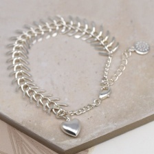 Silver Plated Chevron Link Bracelet with Heart Charm by Peace of Mind